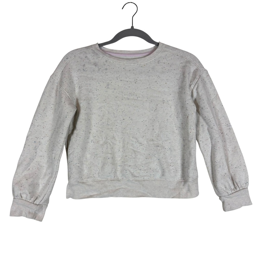 Cat & Jack Sweatshirt Girls M 8 White Speckled Fleece Crewneck Pullover Casual